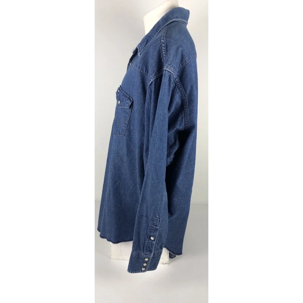 Wrangler Vintage Mens 19 X 35 Shirt Pearl Snap Denim Big Mans Fit X Long Tail